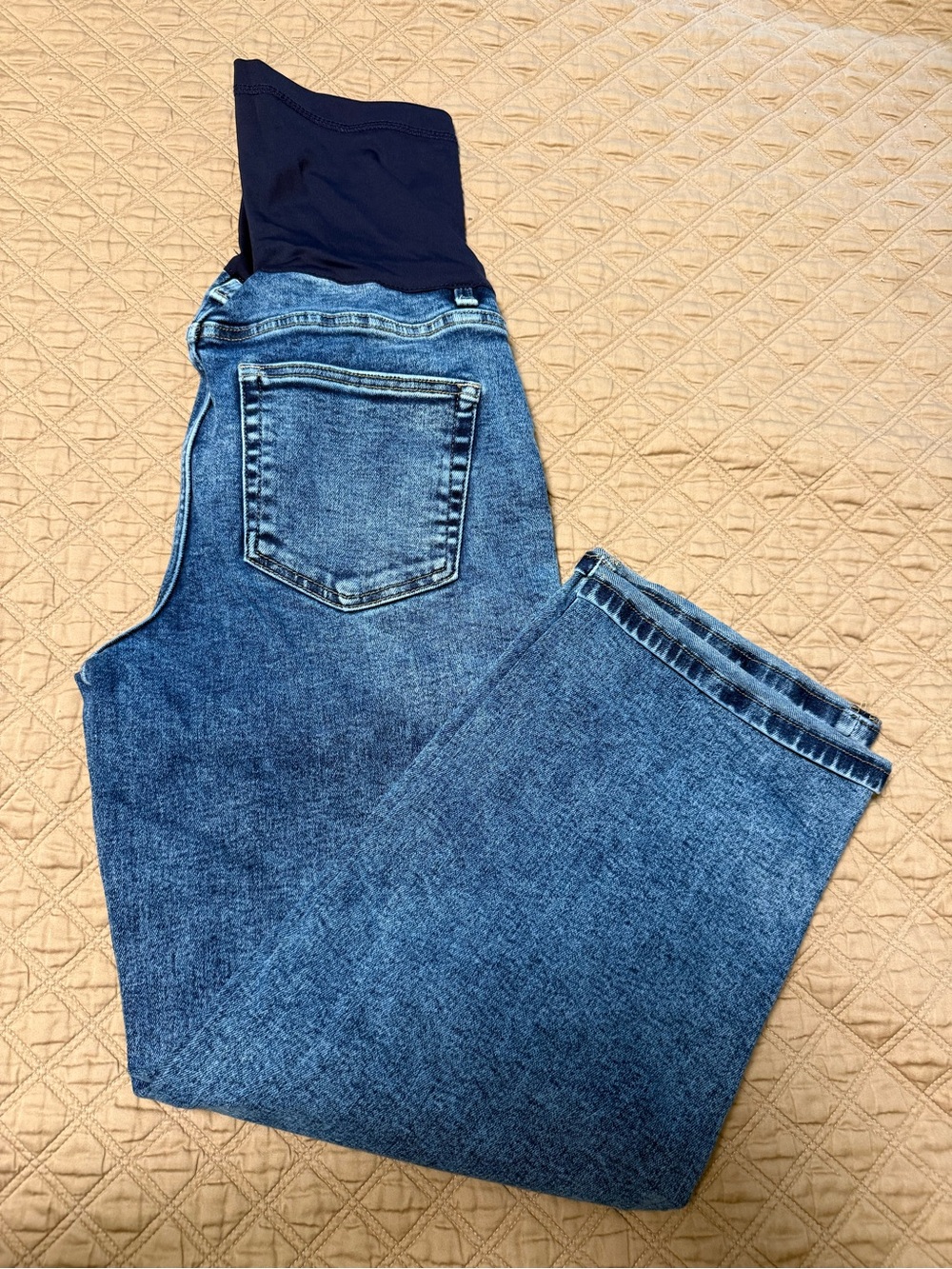 Pinkblush Dark Blue Maternity Ankle Jeans with Black Waist Panel